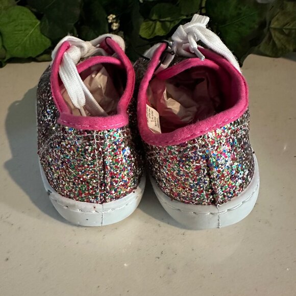 Multi-Color Glitter Sneakers With Pink Trim & White Laces Size 3 Plastic Upper C - Picture 5 of 8